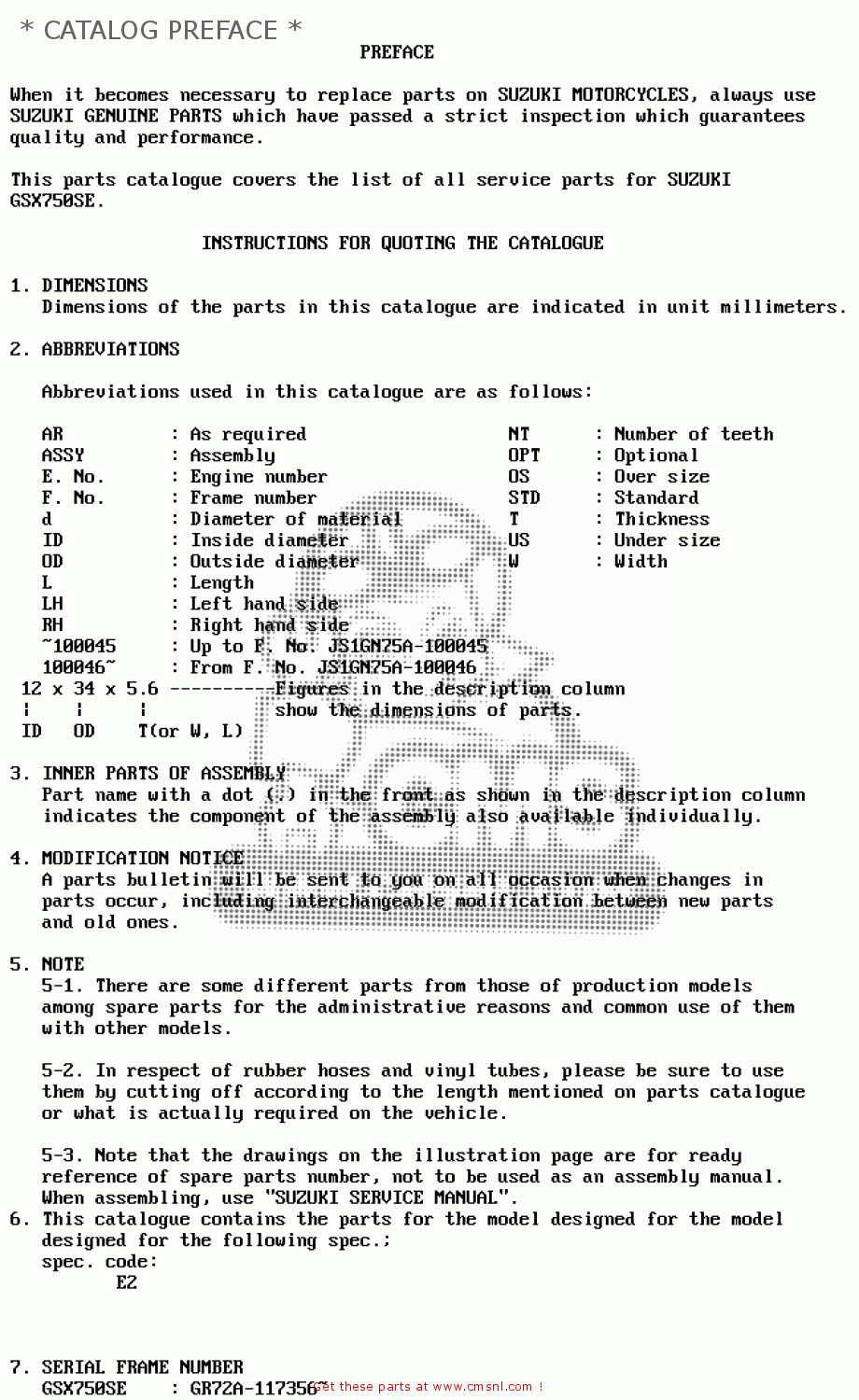 * CATALOG PREFACE * GSX750S 1984 (E) UNITED KINGDOM (E02)