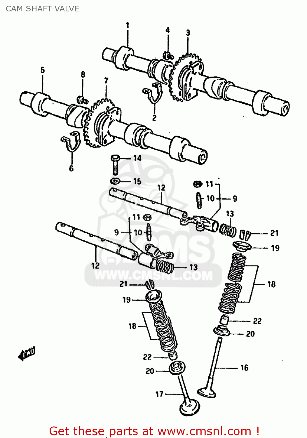 CAM SHAFT-VALVE GSX750S KATANA 1982 (Z) 1 2 4 6 15 16 17 18 21 22 24 25 26 30 39
