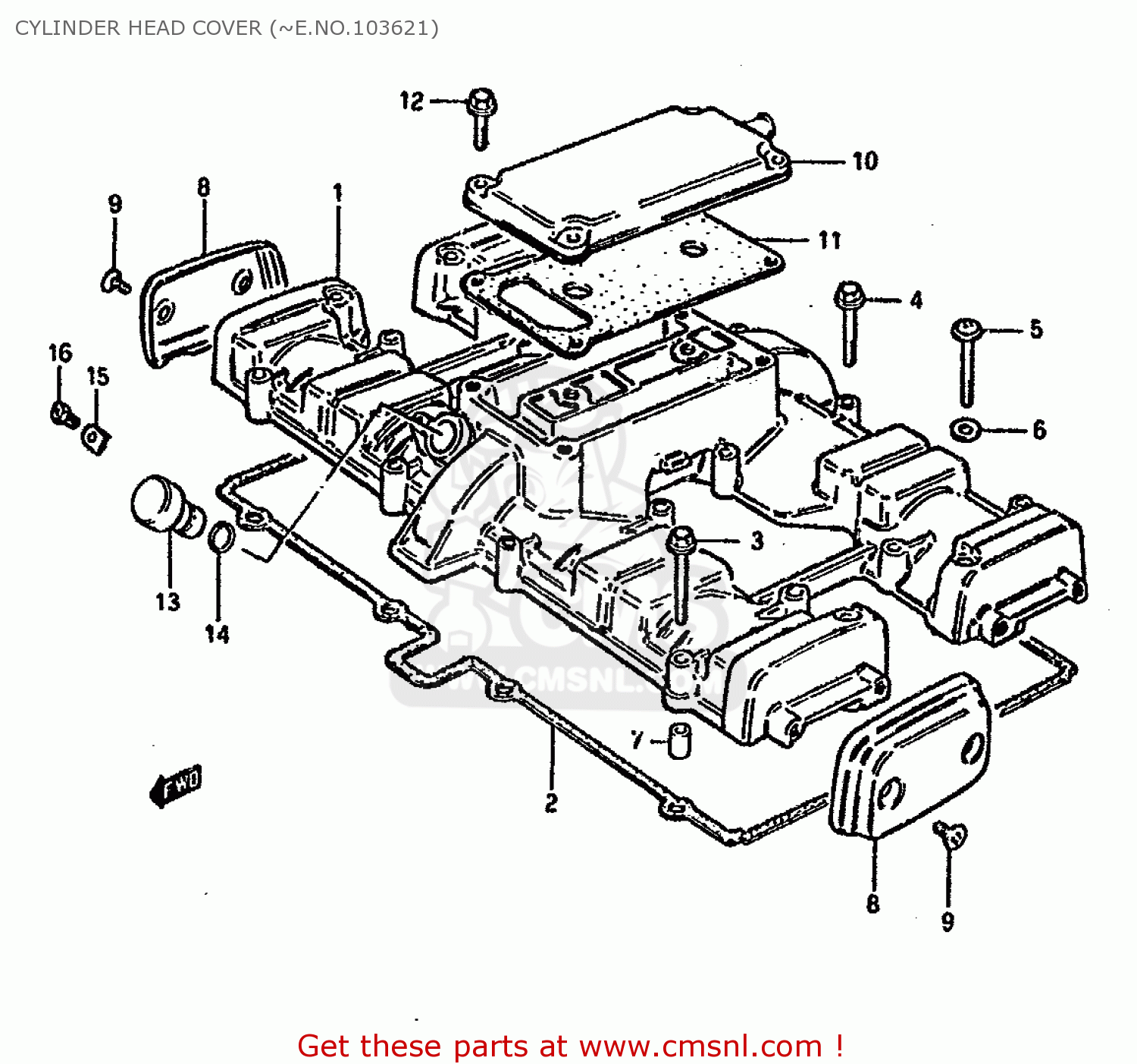 CYLINDER HEAD COVER (~E.NO.103621) GSX750S KATANA 1982 (Z) 1 2 4 6 15 16 17 18 21 22 24 25 26 30 39