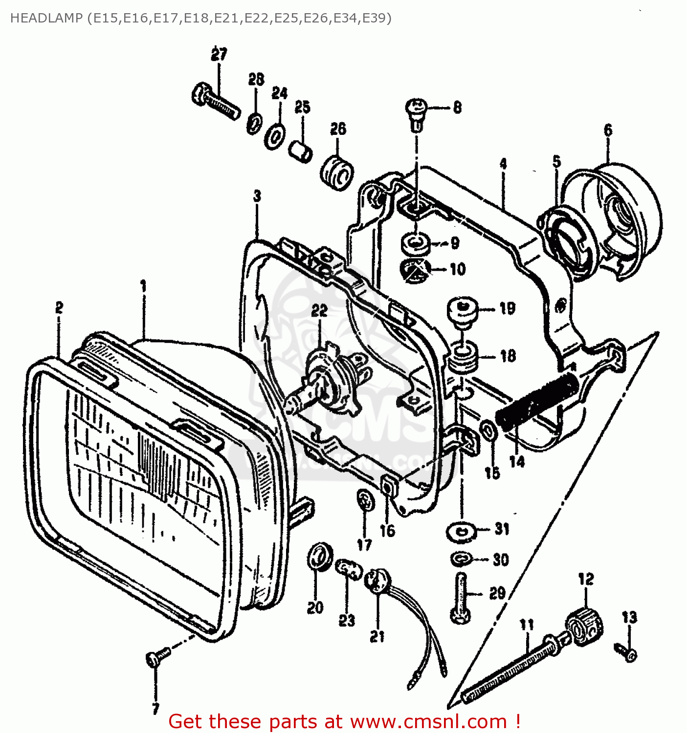 HEADLAMP (E15,E16,E17,E18,E21,E22,E25,E26,E34,E39) GSX750S KATANA 1982 (Z) 1 2 4 6 15 16 17 18 21 22 24 25 26 30 39
