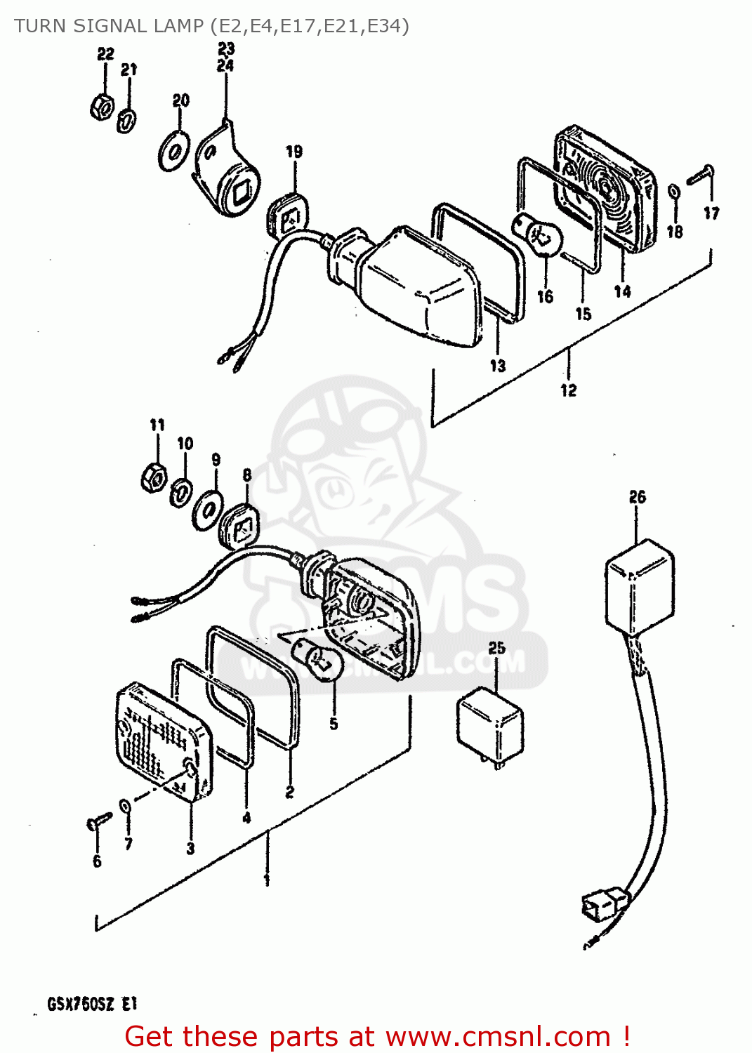 TURN SIGNAL LAMP (E2,E4,E17,E21,E34) GSX750S KATANA 1982 (Z) 1 2 4 6 15 16 17 18 21 22 24 25 26 30 39