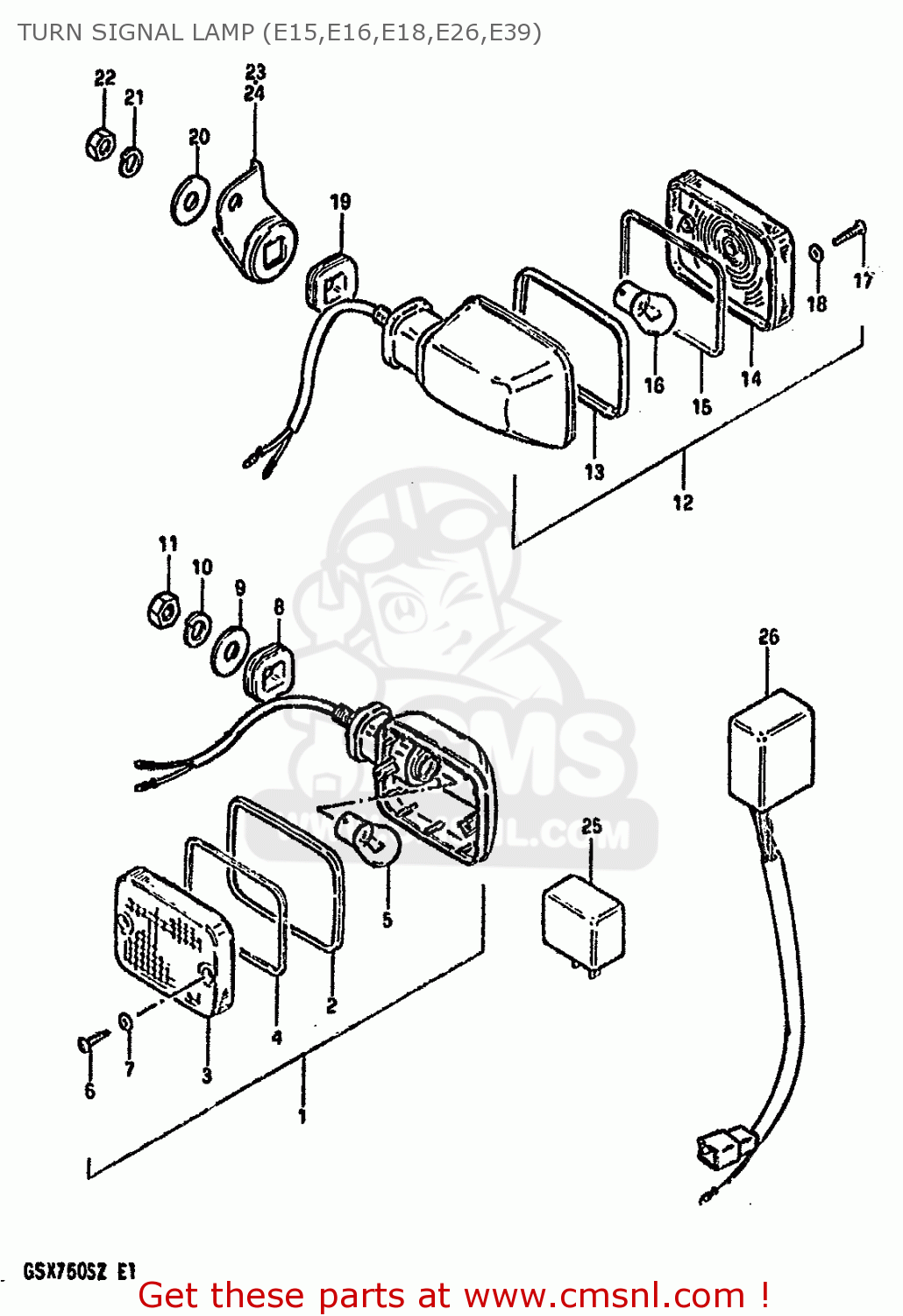 TURN SIGNAL LAMP (E15,E16,E18,E26,E39) GSX750S KATANA 1982 (Z) 1 2 4 6 15 16 17 18 21 22 24 25 26 30 39