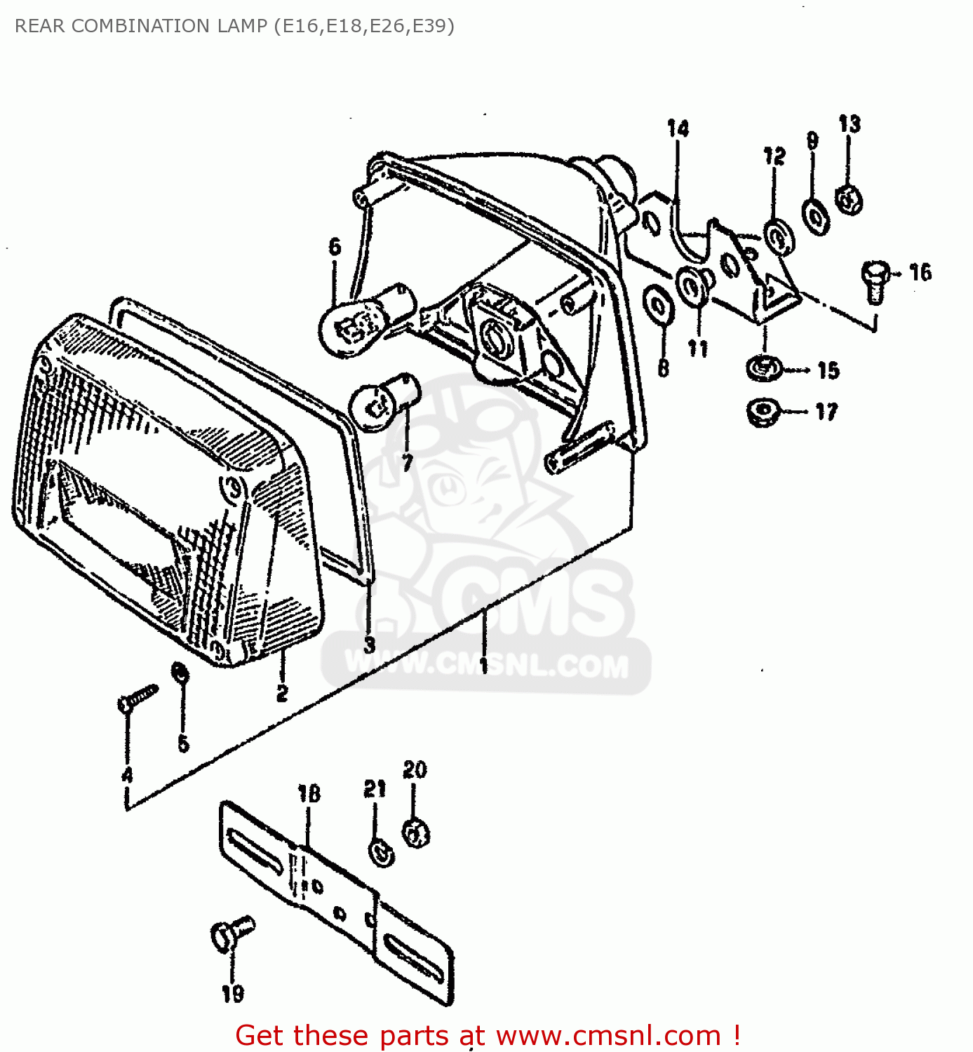 REAR COMBINATION LAMP (E16,E18,E26,E39) GSX750S KATANA 1982 (Z) 1 2 4 6 15 16 17 18 21 22 24 25 26 30 39