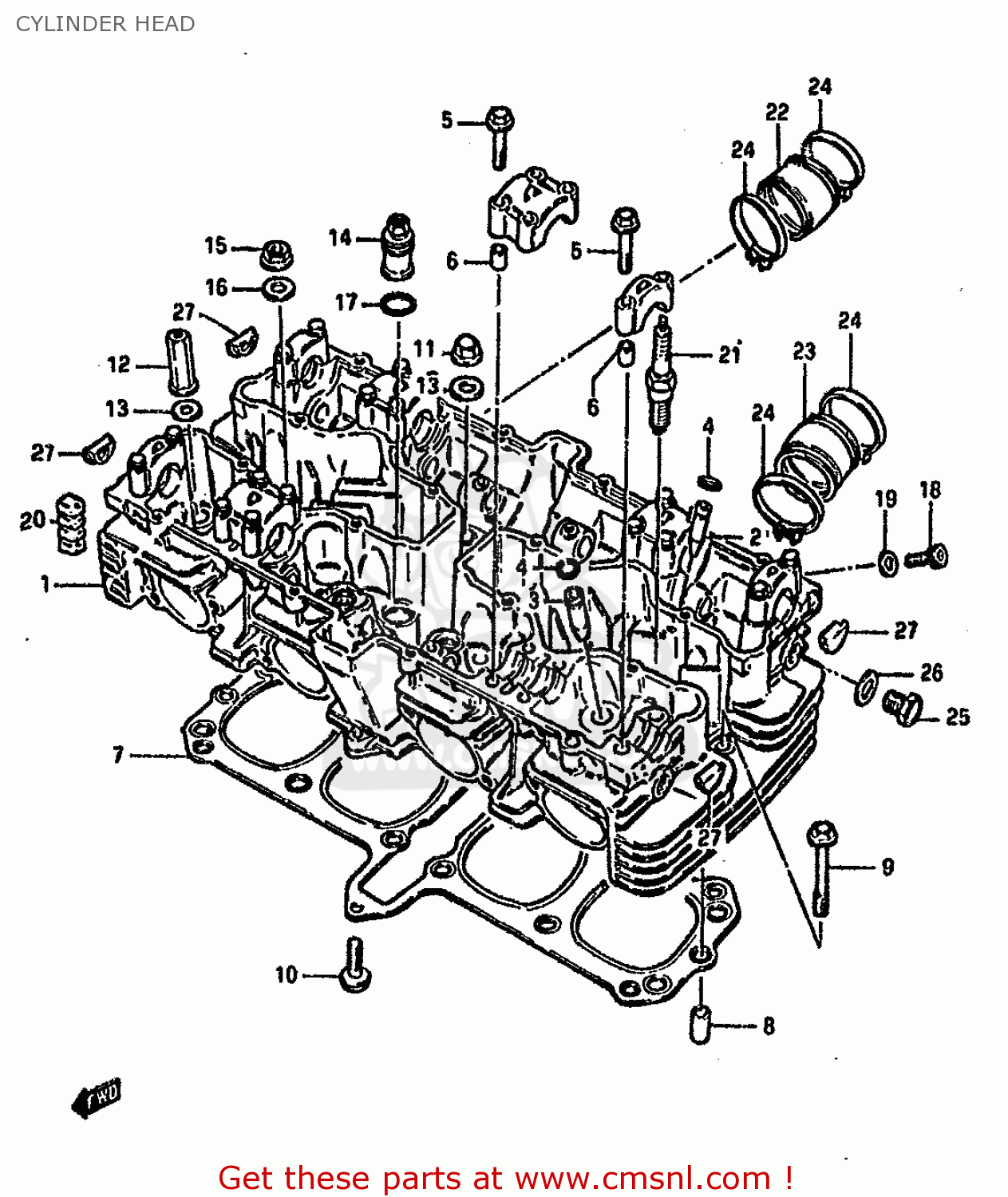 CYLINDER HEAD GSX750S KATANA 1982 (Z) 1 2 4 6 15 16 17 18 21 22 24 25 26 30 39