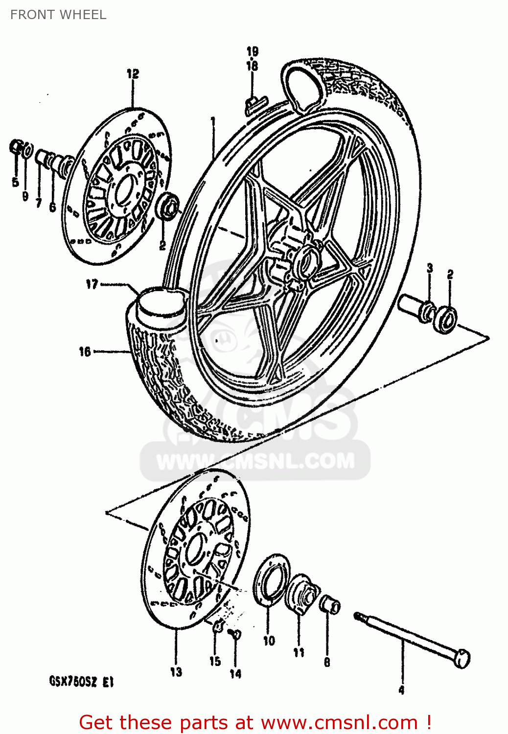 FRONT WHEEL GSX750S KATANA 1982 (Z) 1 2 4 6 15 16 17 18 21 22 24 25 26 30 39