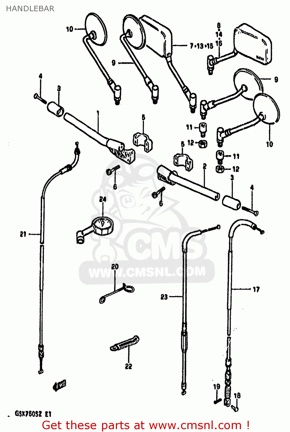 HANDLEBAR GSX750S KATANA 1982 (Z) 1 2 4 6 15 16 17 18 21 22 24 25 26 30 39