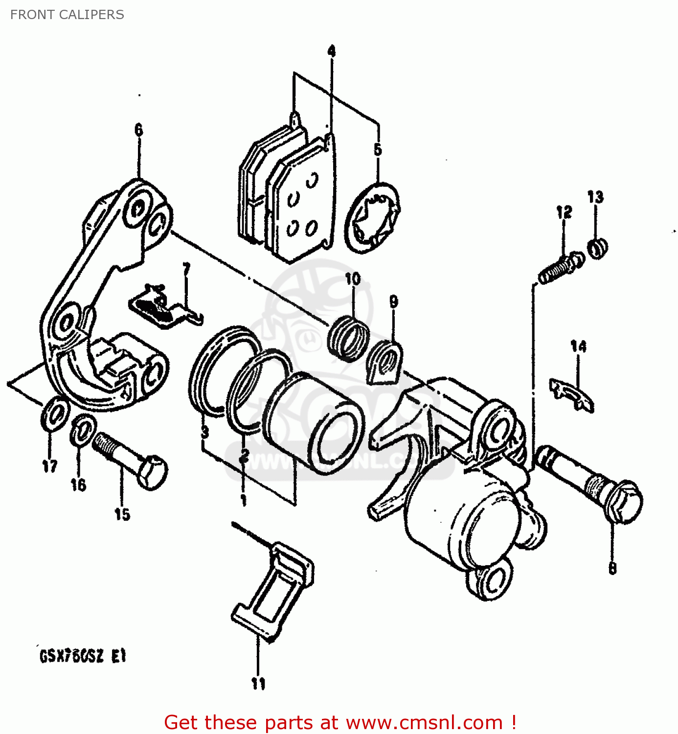 FRONT CALIPERS GSX750S KATANA 1982 (Z) 1 2 4 6 15 16 17 18 21 22 24 25 26 30 39