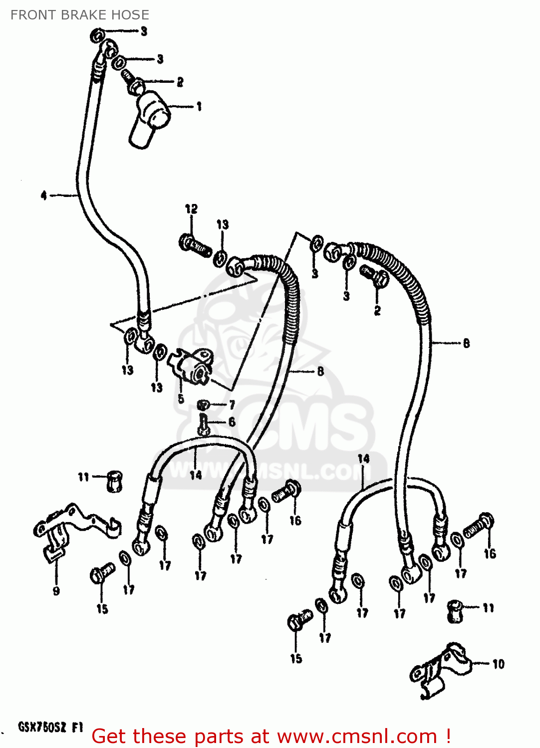 FRONT BRAKE HOSE GSX750S KATANA 1982 (Z) 1 2 4 6 15 16 17 18 21 22 24 25 26 30 39