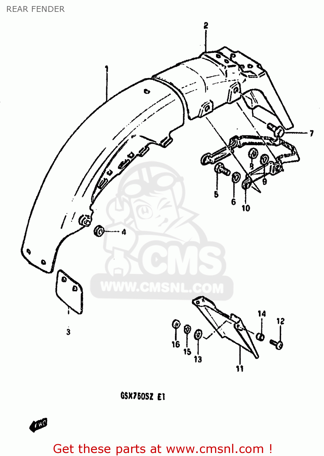 REAR FENDER GSX750S KATANA 1982 (Z) 1 2 4 6 15 16 17 18 21 22 24 25 26 30 39