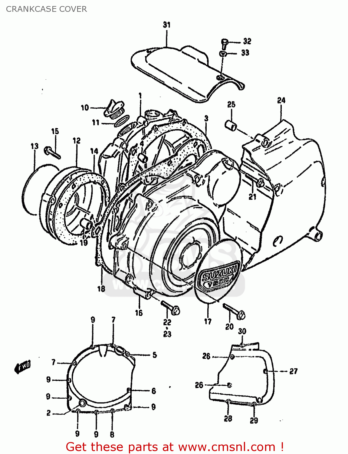 CRANKCASE COVER GSX750S KATANA 1982 (Z) 1 2 4 6 15 16 17 18 21 22 24 25 26 30 39