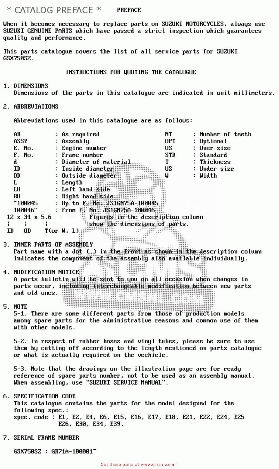 * CATALOG PREFACE * GSX750S KATANA 1982 (Z) 1 2 4 6 15 16 17 18 21 22 24 25 26 30 39