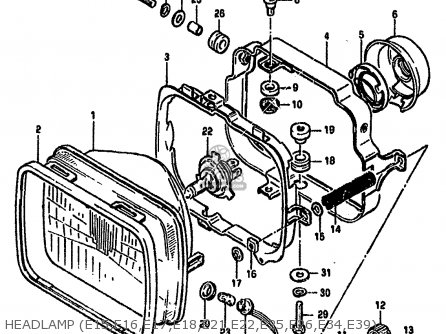 HEADLAMP (E15,E16,E17,E18,E21,E22,E25,E26,E34,E39) - GSX750S KATANA 1982 (Z) 1 2 4 6 15 16 17 18 21 22 24 25 26 30 39