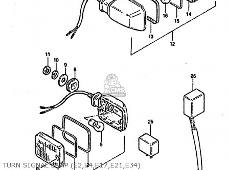 TURN SIGNAL LAMP (E2,E4,E17,E21,E34) - GSX750S KATANA 1982 (Z) 1 2 4 6 15 16 17 18 21 22 24 25 26 30 39