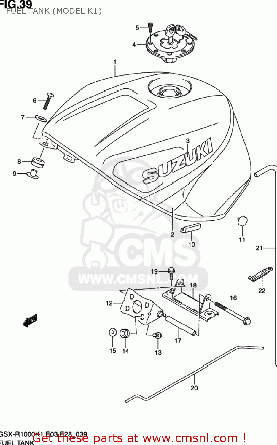 FUEL TANK (MODEL K1) GSXR1000 2001 (K1) USA (E03)