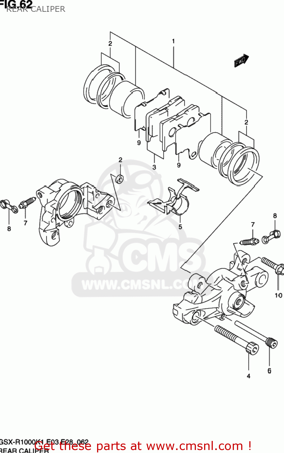 REAR CALIPER GSXR1000 2001 (K1) USA (E03)