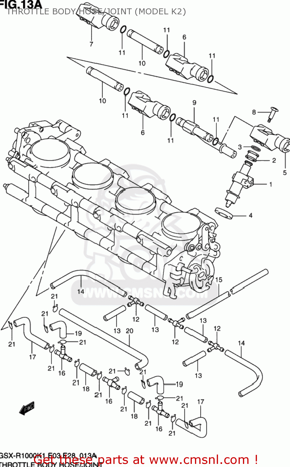 THROTTLE BODY HOSE/JOINT (MODEL K2) GSXR1000 2001 (K1) USA (E03)