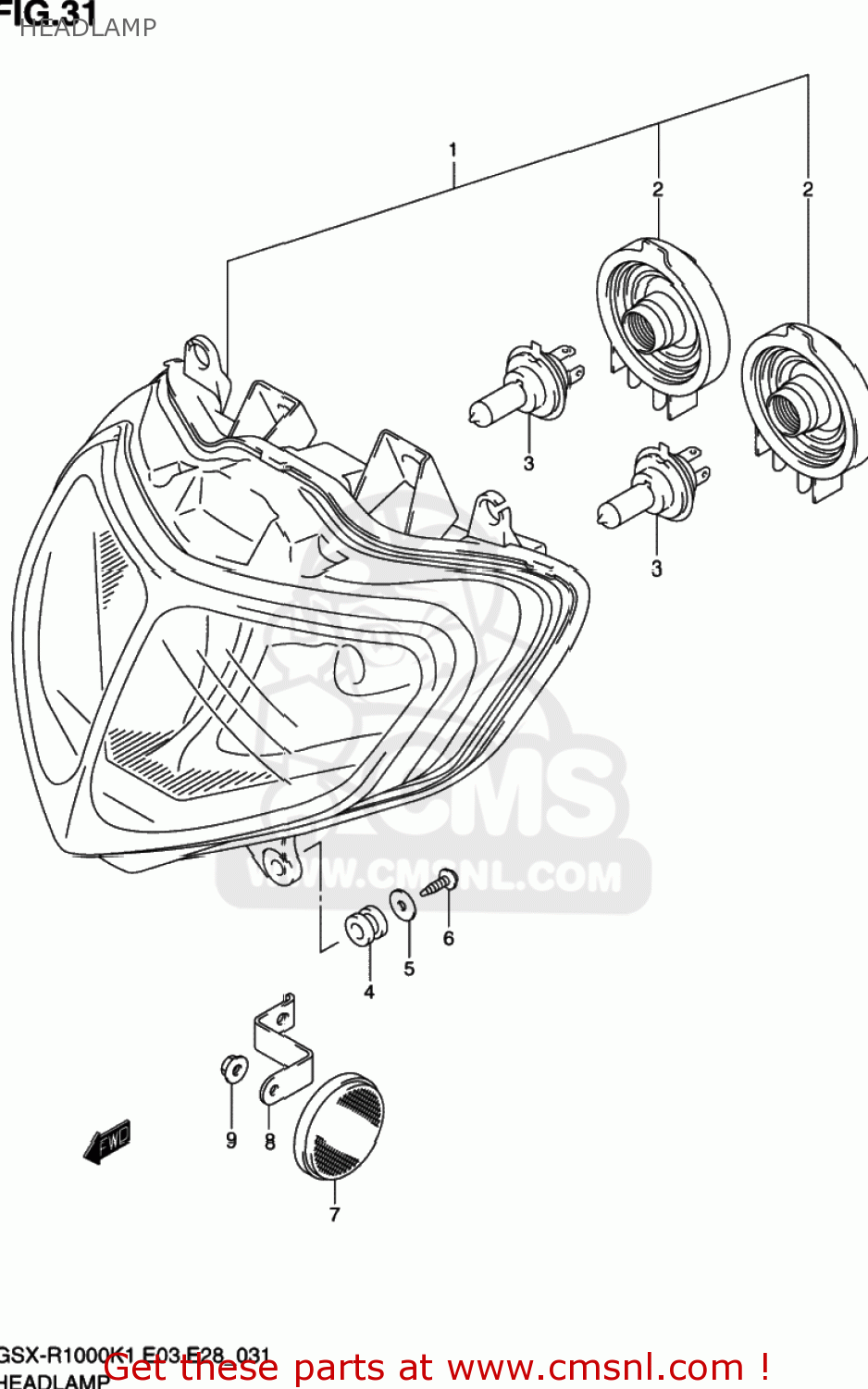 HEADLAMP GSXR1000 2002 (K2) USA (E03)