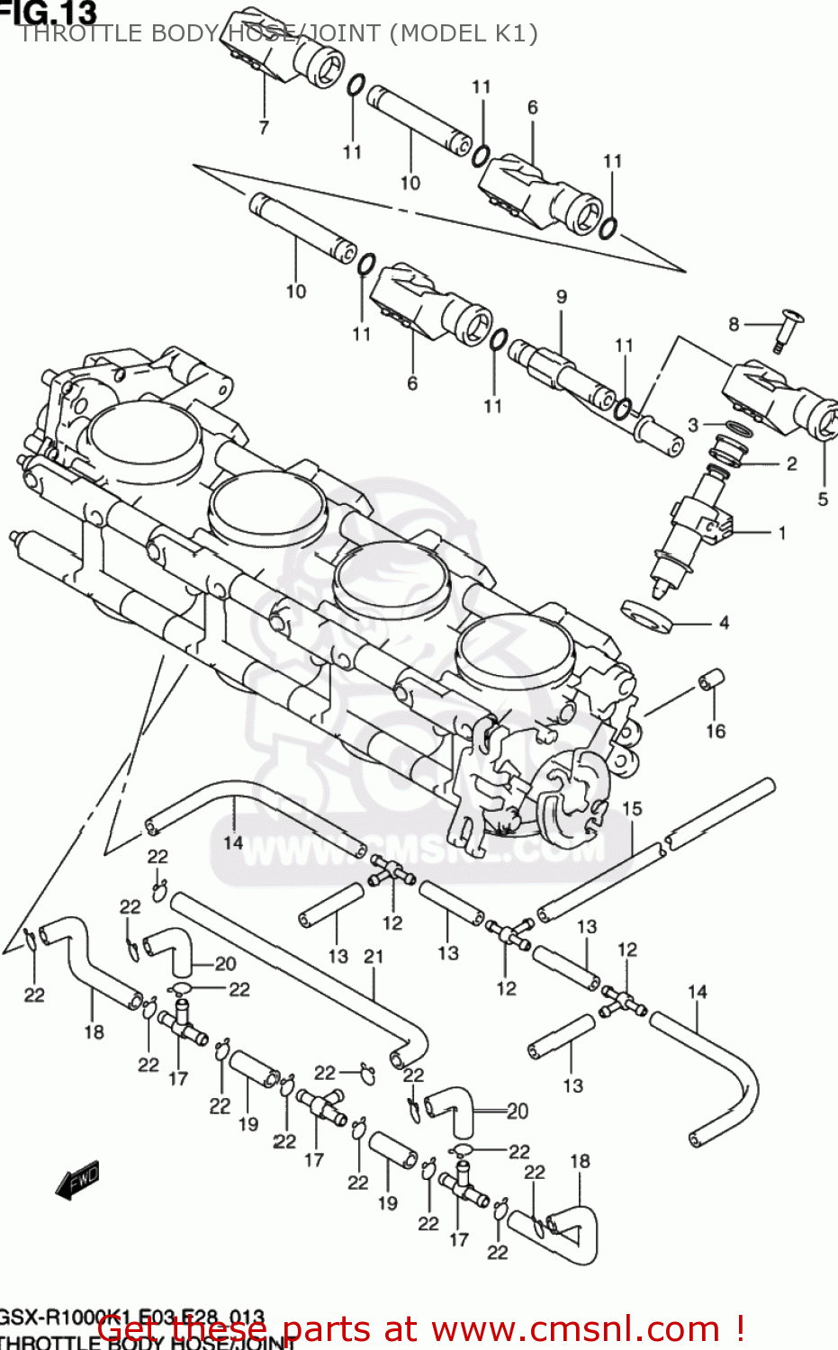 THROTTLE BODY HOSE/JOINT (MODEL K1) GSXR1000 2002 (K2) USA (E03)