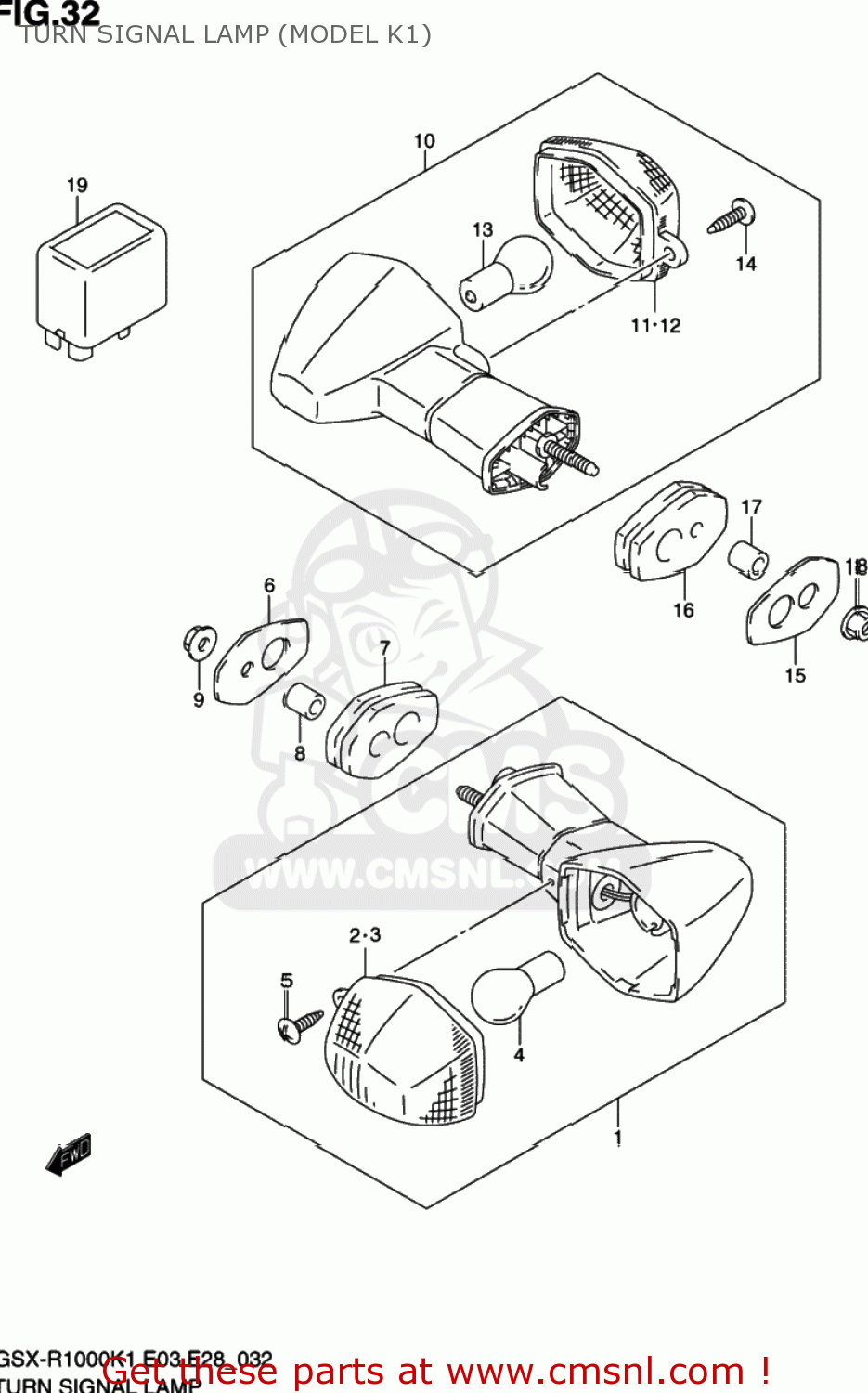 TURN SIGNAL LAMP (MODEL K1) GSXR1000 2002 (K2) USA (E03)