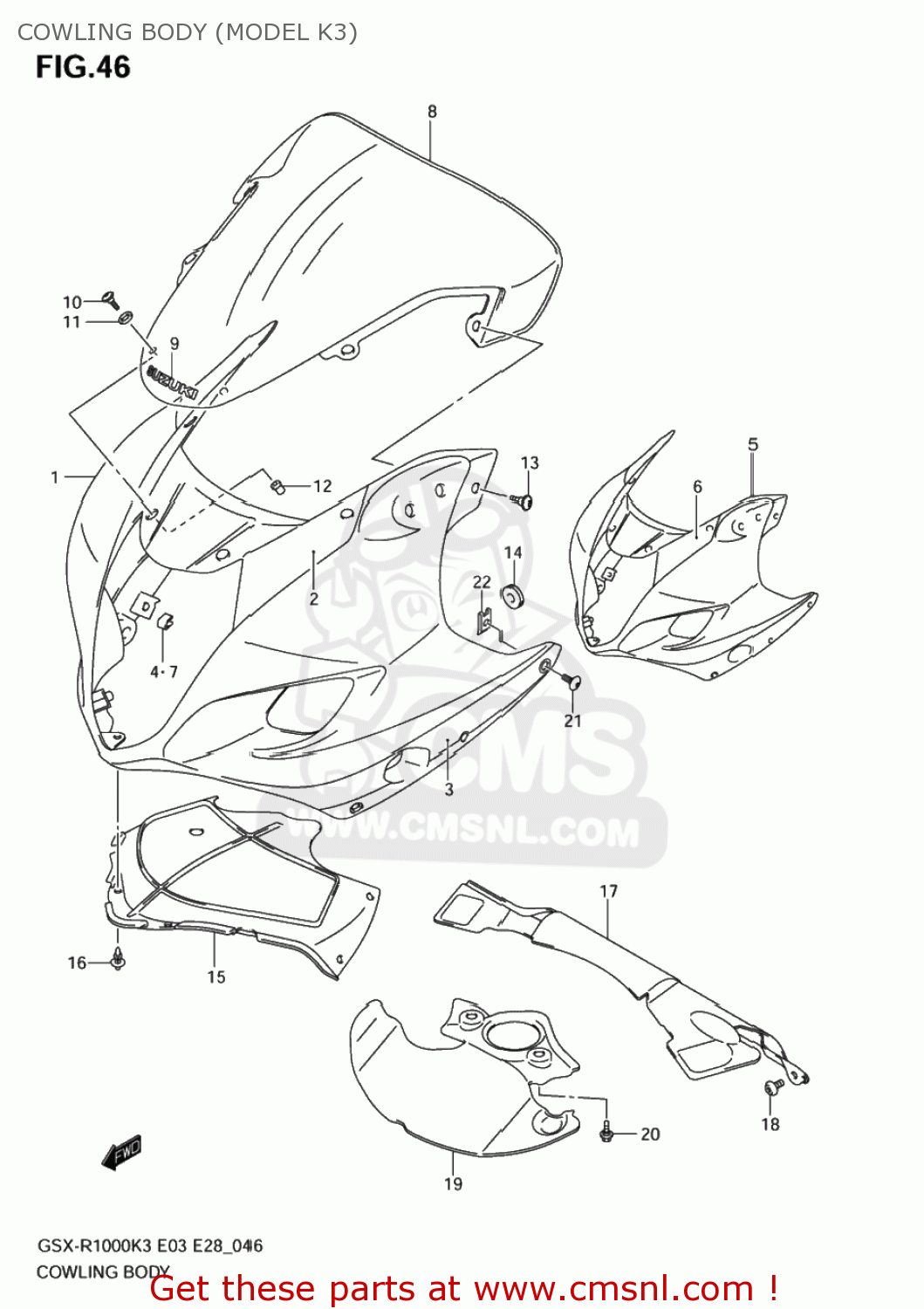 COWLING BODY (MODEL K3) GSXR1000 2003 (K3) USA (E03)