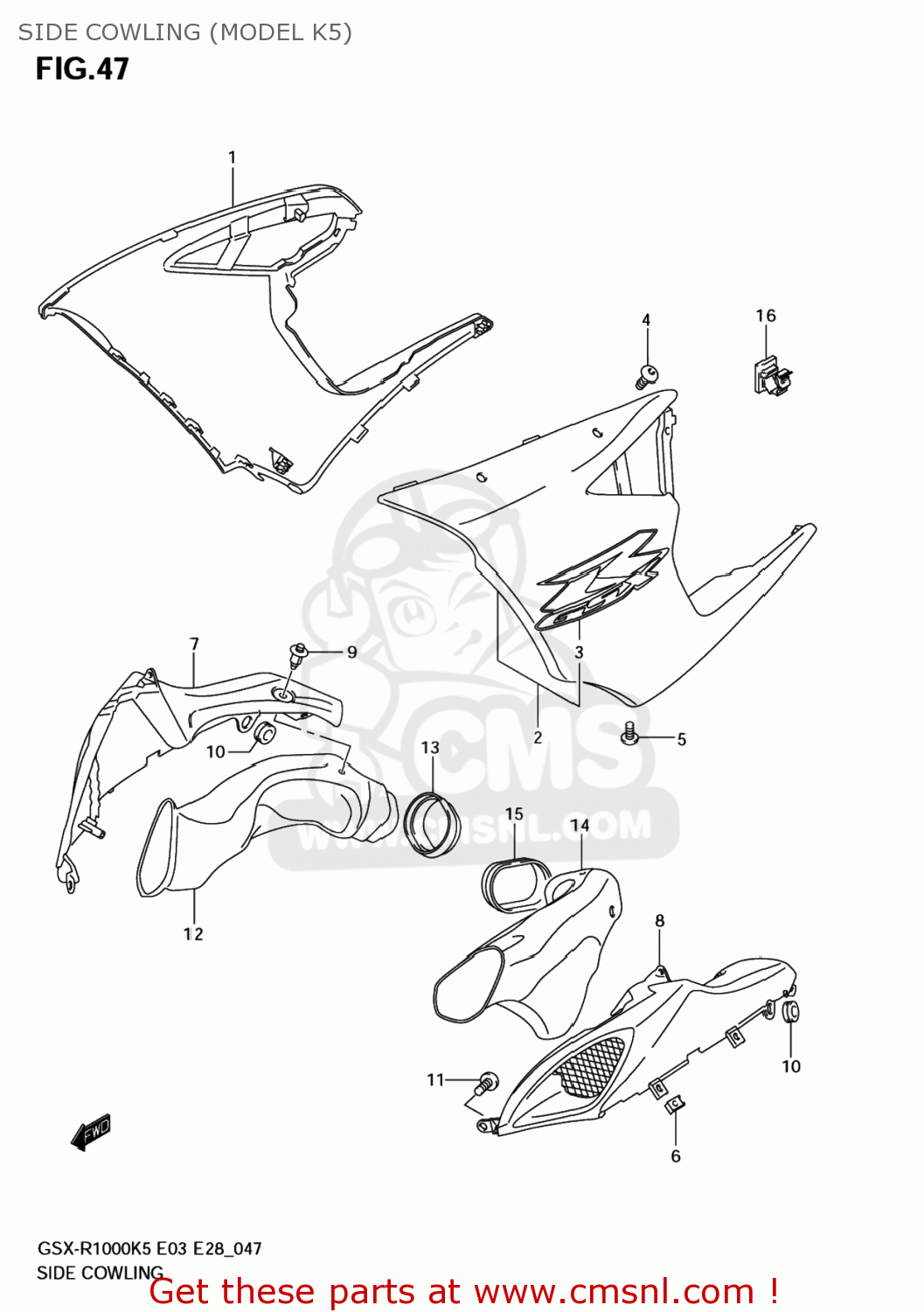 SIDE COWLING (MODEL K5) GSXR1000 2005 (K5) USA (E03)
