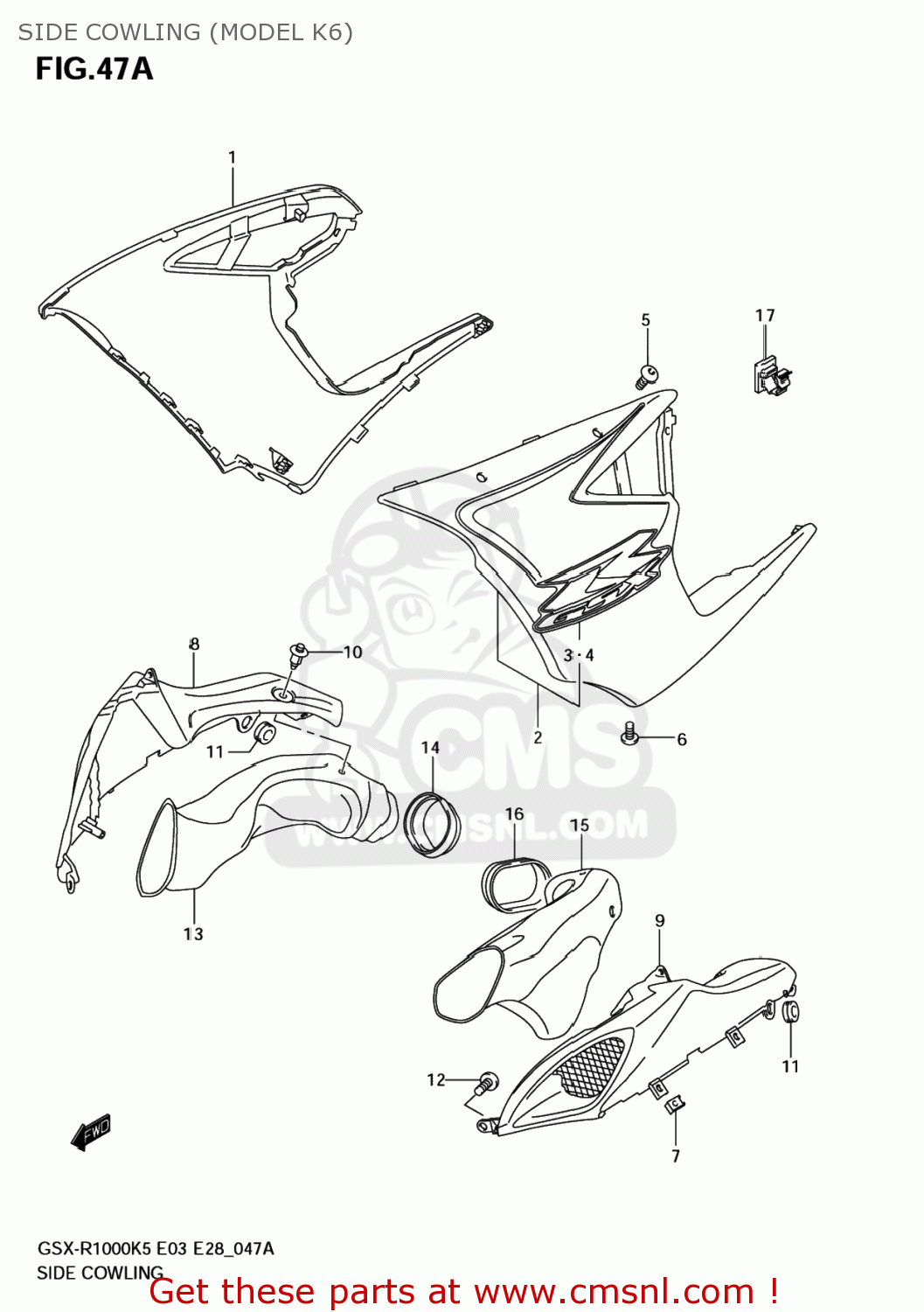 SIDE COWLING (MODEL K6) GSXR1000 2005 (K5) USA (E03)