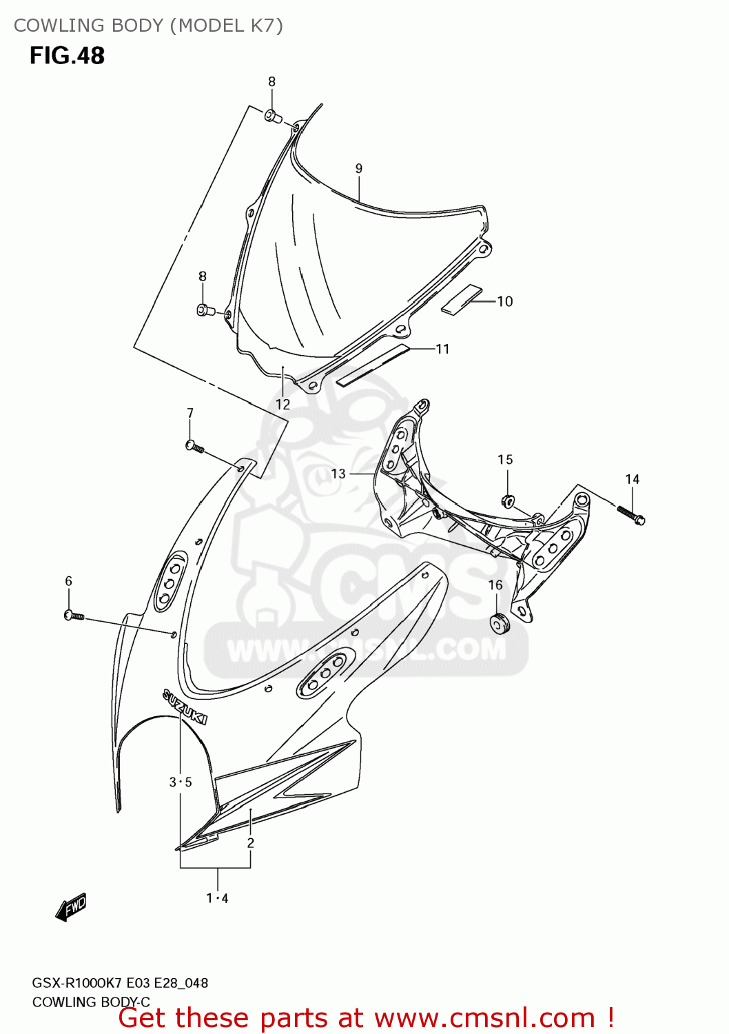 COWLING BODY (MODEL K7) GSXR1000 2007 (K7) USA (E03)