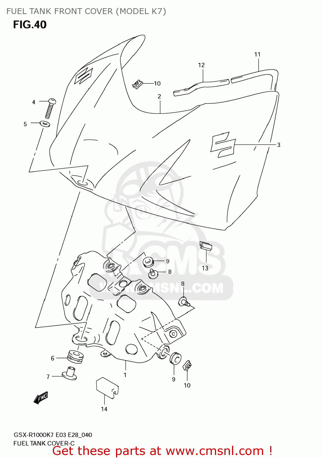FUEL TANK FRONT COVER (MODEL K7) GSXR1000 2007 (K7) USA (E03)