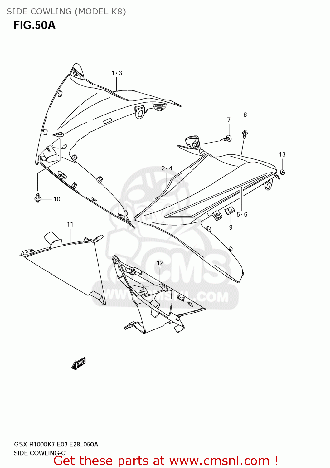 SIDE COWLING (MODEL K8) GSXR1000 2007 (K7) USA (E03)