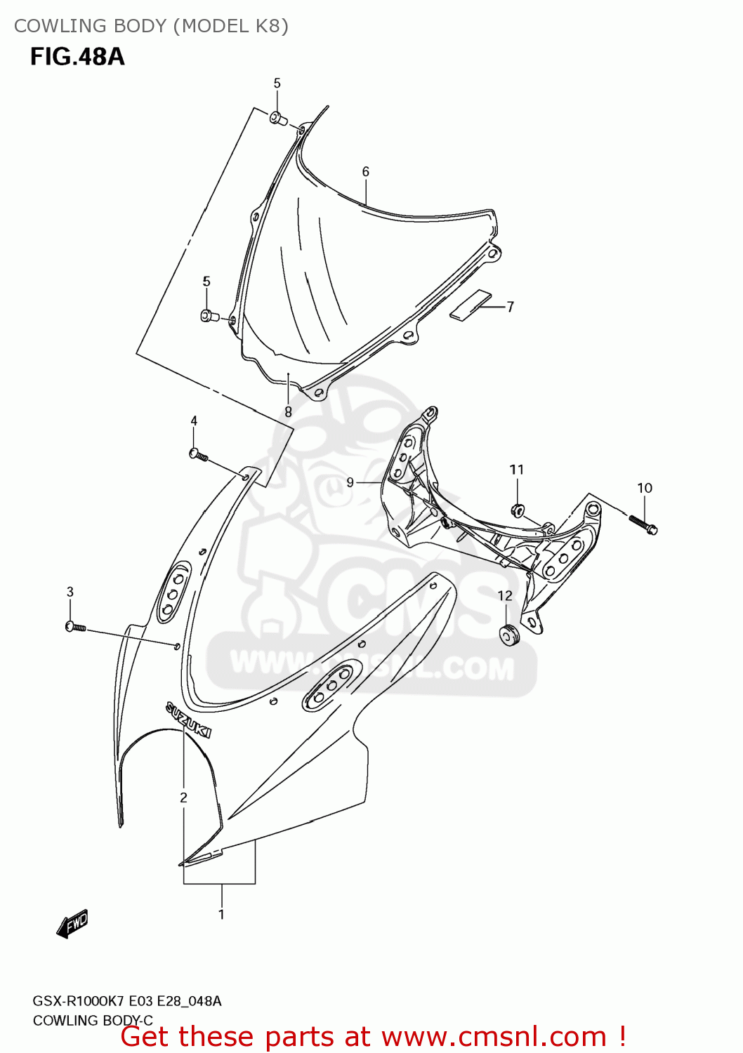 COWLING BODY (MODEL K8) GSXR1000 2008 (K8) USA (E03)