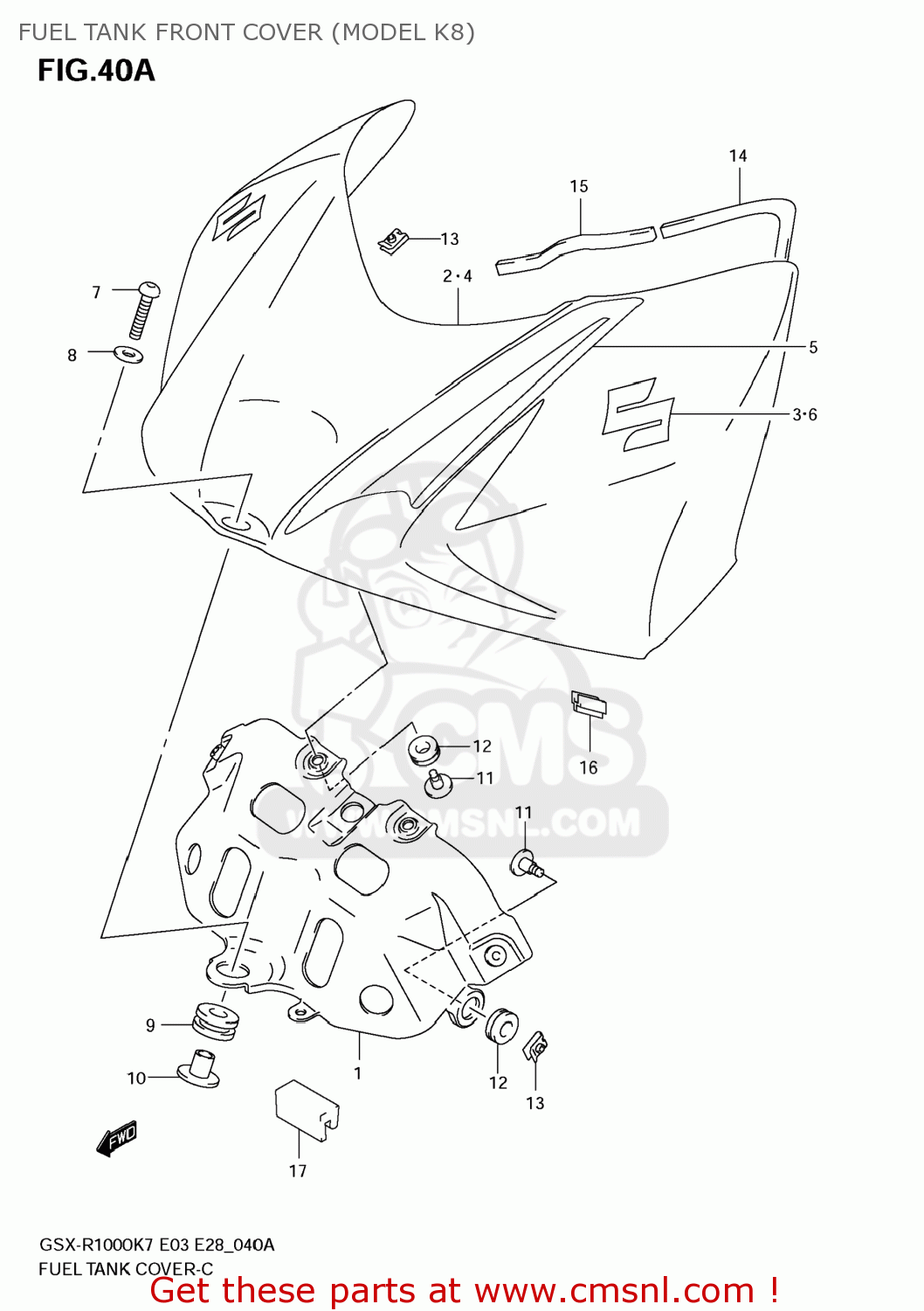 FUEL TANK FRONT COVER (MODEL K8) GSXR1000 2008 (K8) USA (E03)