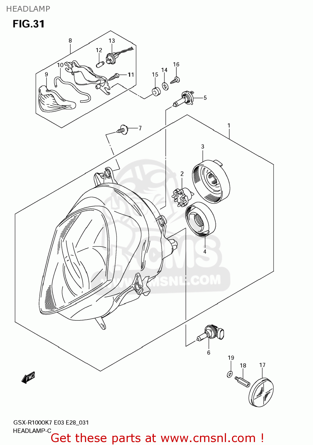 HEADLAMP GSXR1000 2008 (K8) USA (E03)