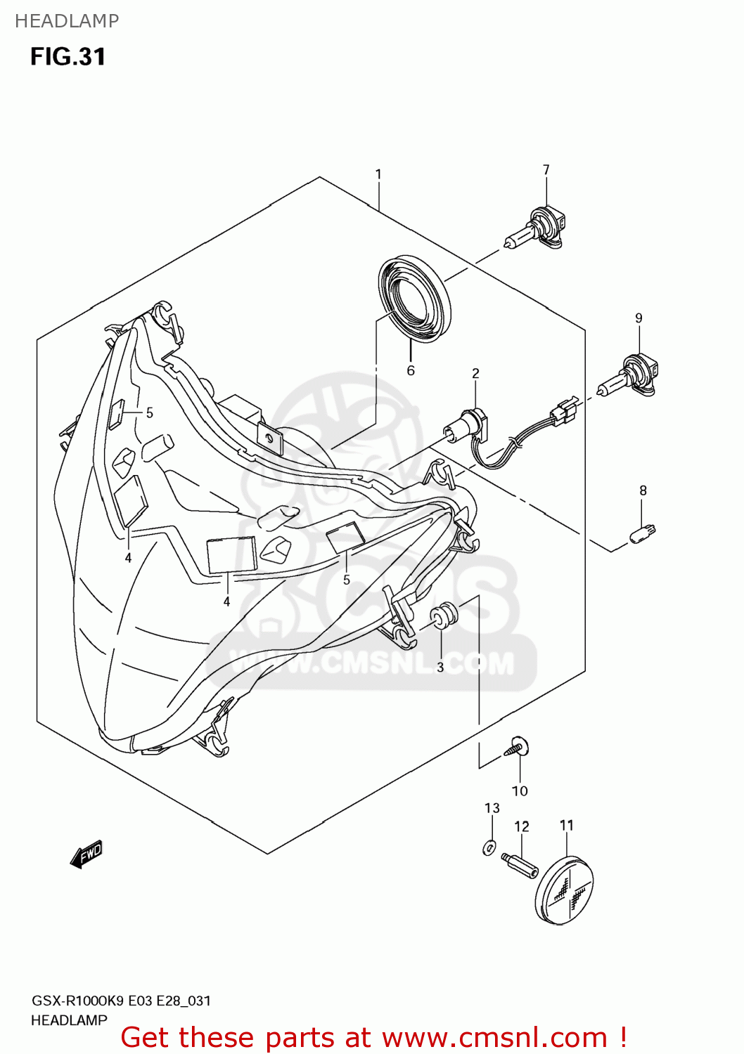 HEADLAMP GSXR1000 2009 (K9) USA (E03)