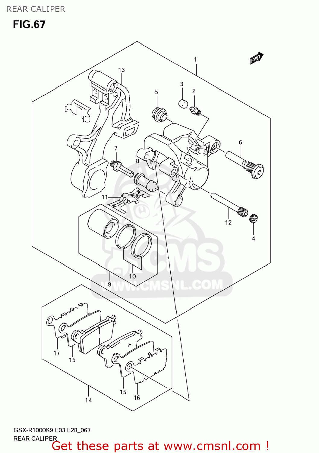 REAR CALIPER GSXR1000 2009 (K9) USA (E03)