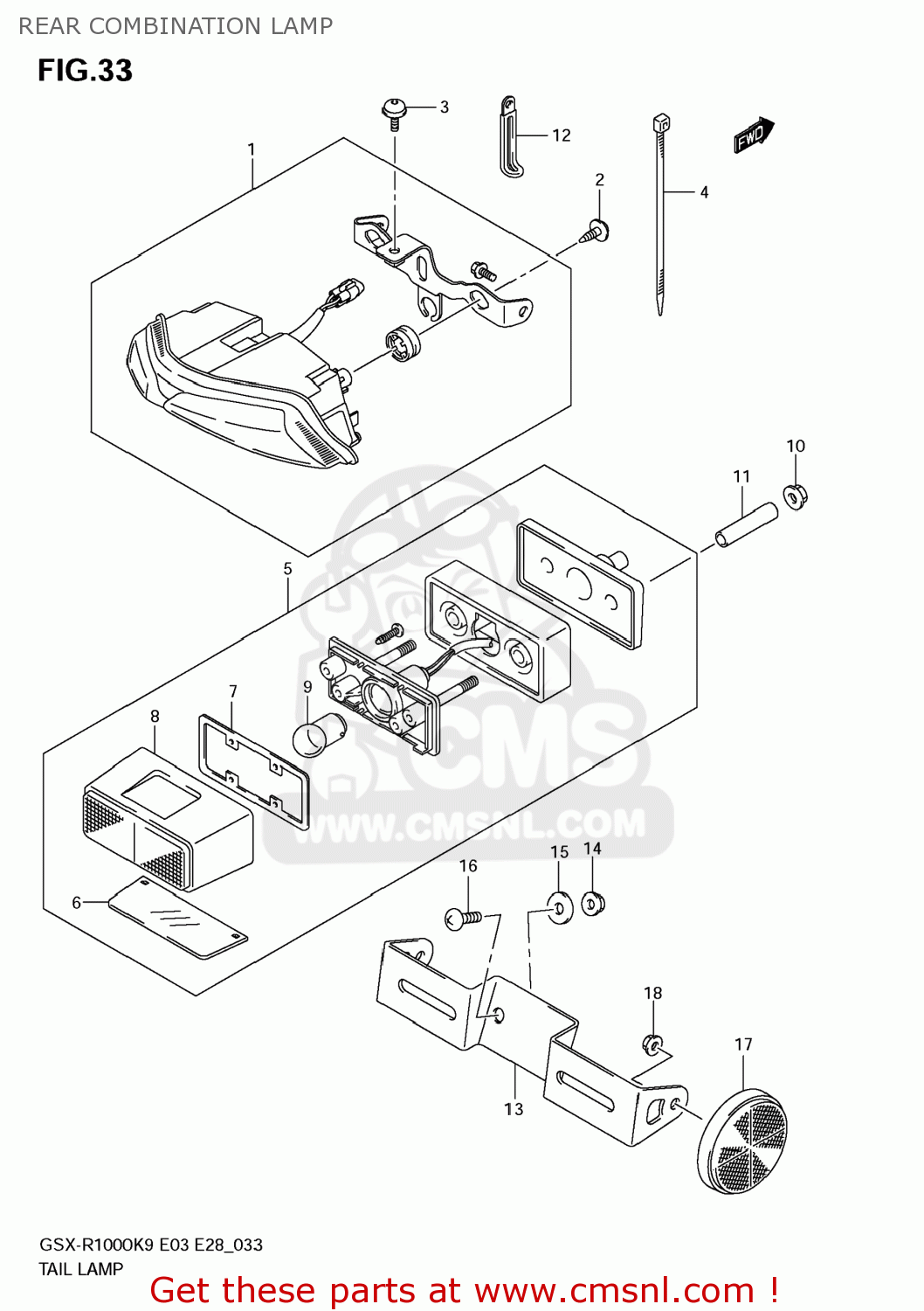 REAR COMBINATION LAMP GSXR1000 2009 (K9) USA (E03)