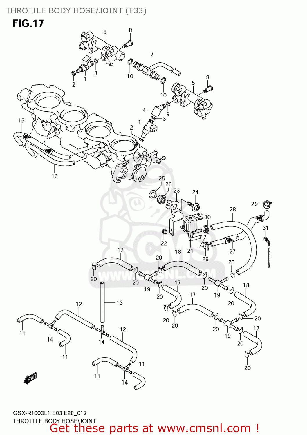THROTTLE BODY HOSE/JOINT (E33) GSXR1000 2011 (L1) USA (E03)