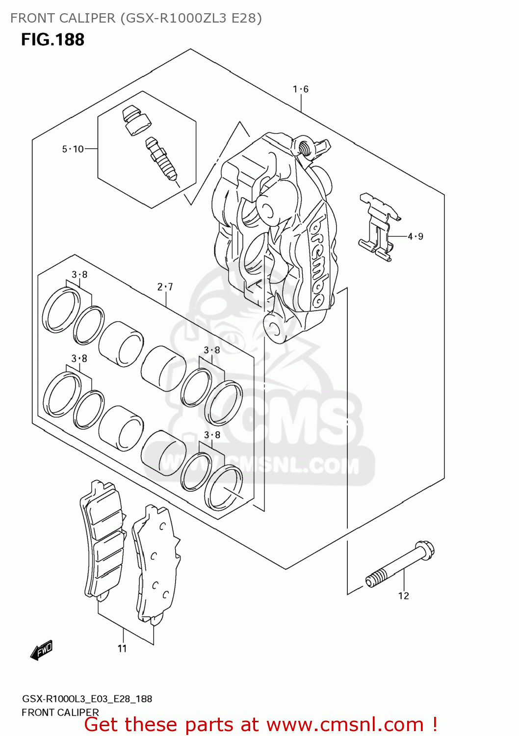 FRONT CALIPER (GSX-R1000ZL3 E28) GSXR1000 2013 (L3) USA (E03)