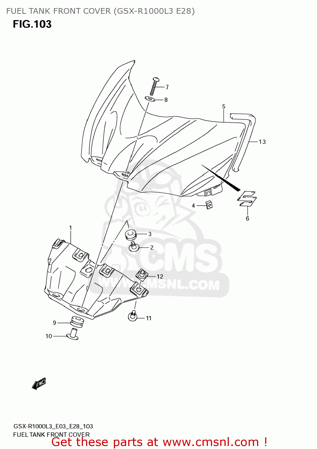 FUEL TANK FRONT COVER (GSX-R1000L3 E28) GSXR1000 2013 (L3) USA (E03)