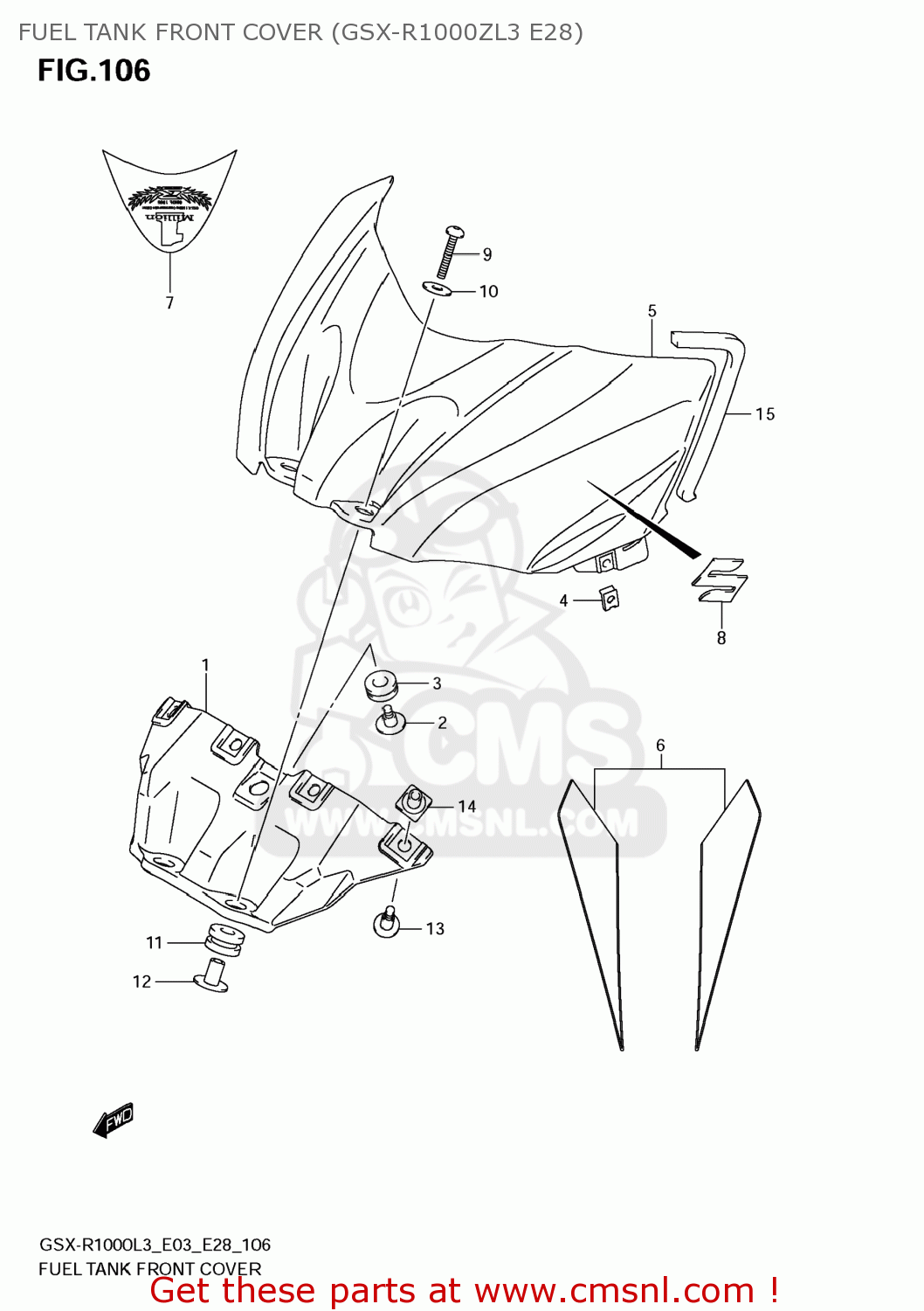 FUEL TANK FRONT COVER (GSX-R1000ZL3 E28) GSXR1000 2013 (L3) USA (E03)