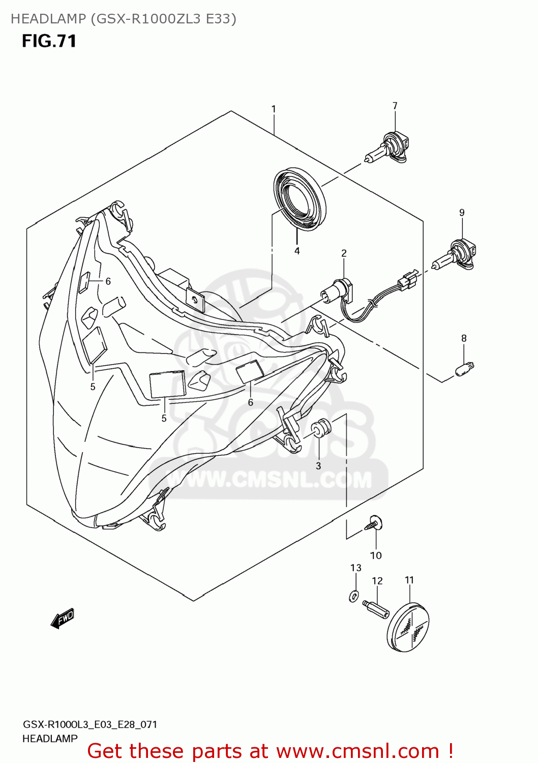 HEADLAMP (GSX-R1000ZL3 E33) GSXR1000 2013 (L3) USA (E03)