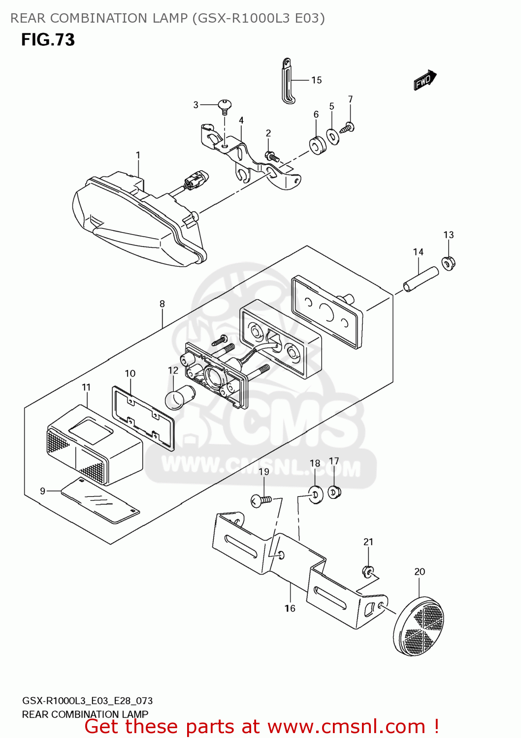 REAR COMBINATION LAMP (GSX-R1000L3 E03) GSXR1000 2013 (L3) USA (E03)