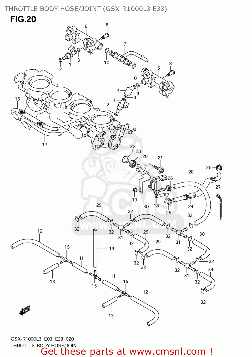 THROTTLE BODY HOSE/JOINT (GSX-R1000L3 E33) GSXR1000 2013 (L3) USA (E03)