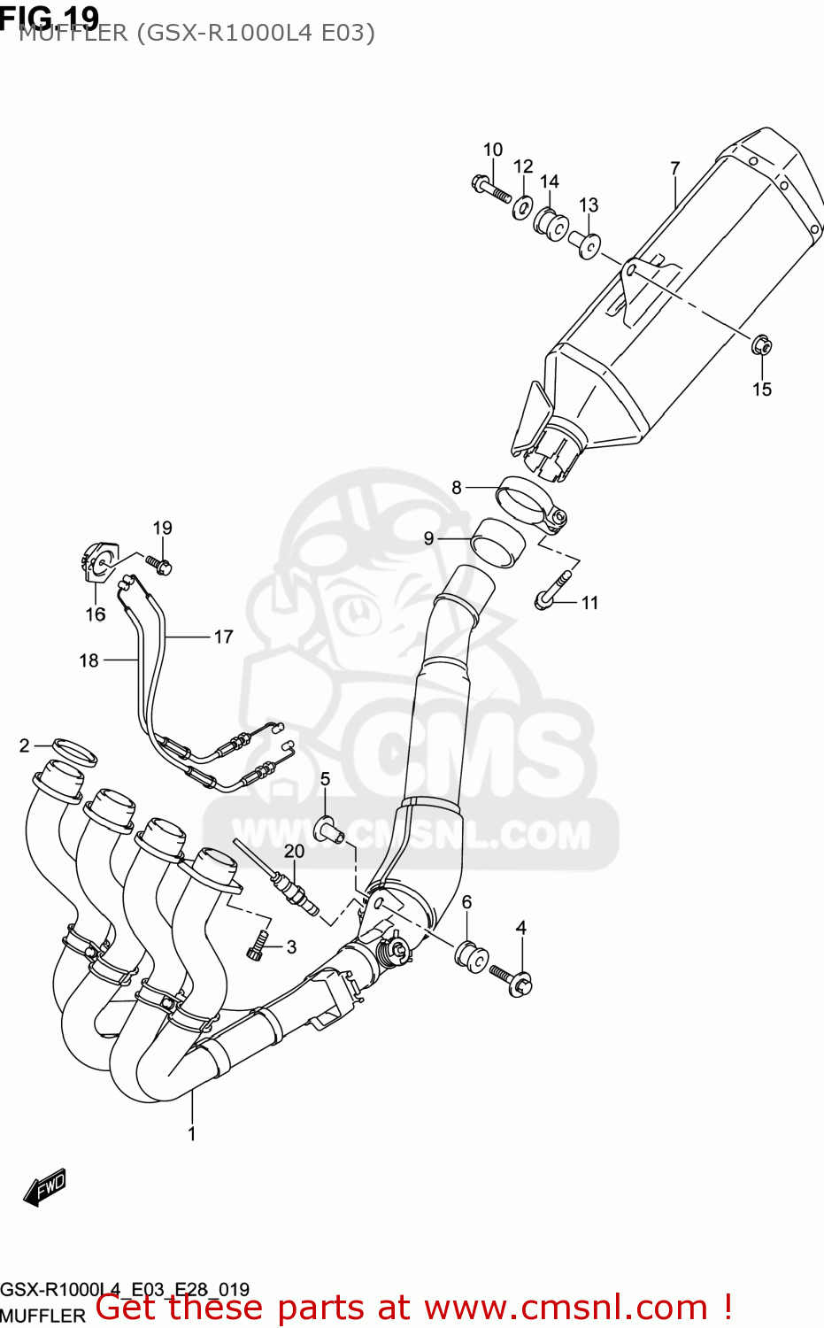 Suzuki GSXR1000 2014 (L4) USA (E03) MUFFLER (GSX-R1000L4 E03) - buy ...