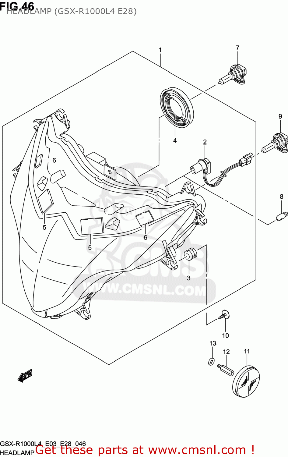 HEADLAMP (GSX-R1000L4 E28) GSXR1000 2014 (L4) USA (E03)