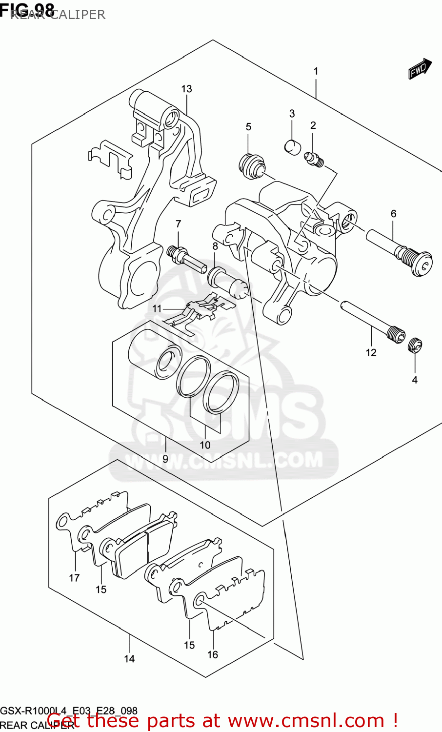 REAR CALIPER GSXR1000 2014 (L4) USA (E03)