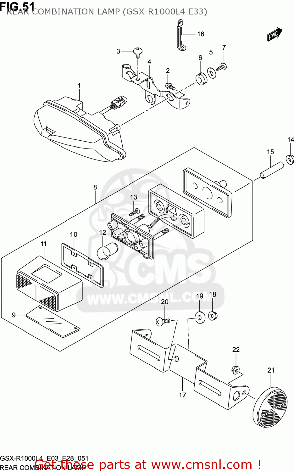 REAR COMBINATION LAMP (GSX-R1000L4 E33) GSXR1000 2014 (L4) USA (E03)