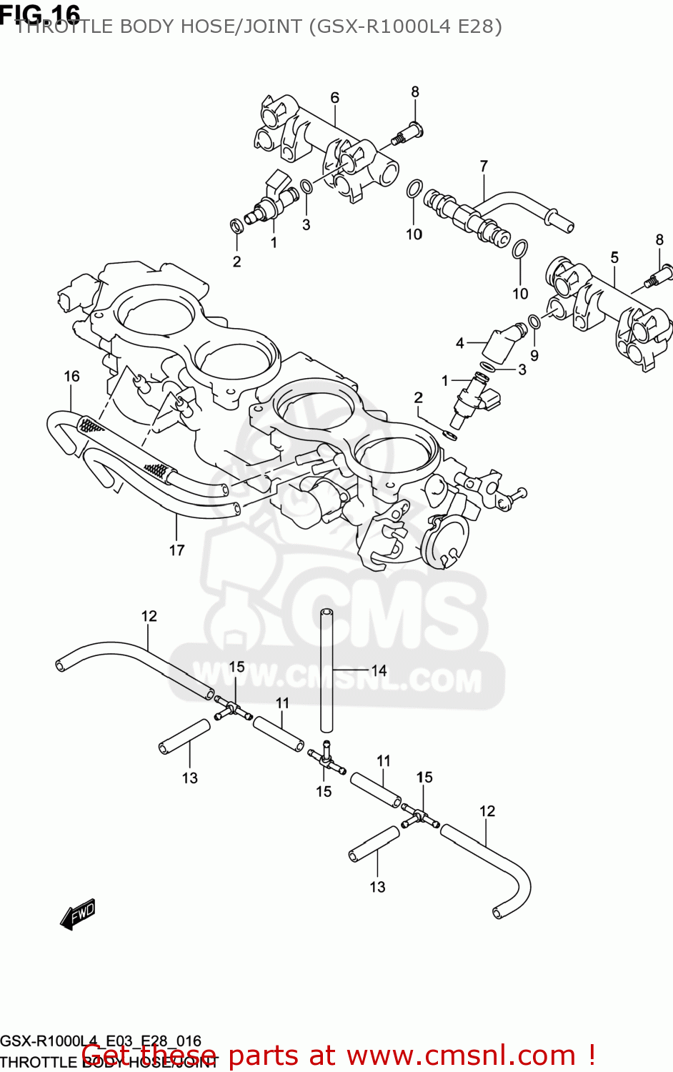 THROTTLE BODY HOSE/JOINT (GSX-R1000L4 E28) GSXR1000 2014 (L4) USA (E03)