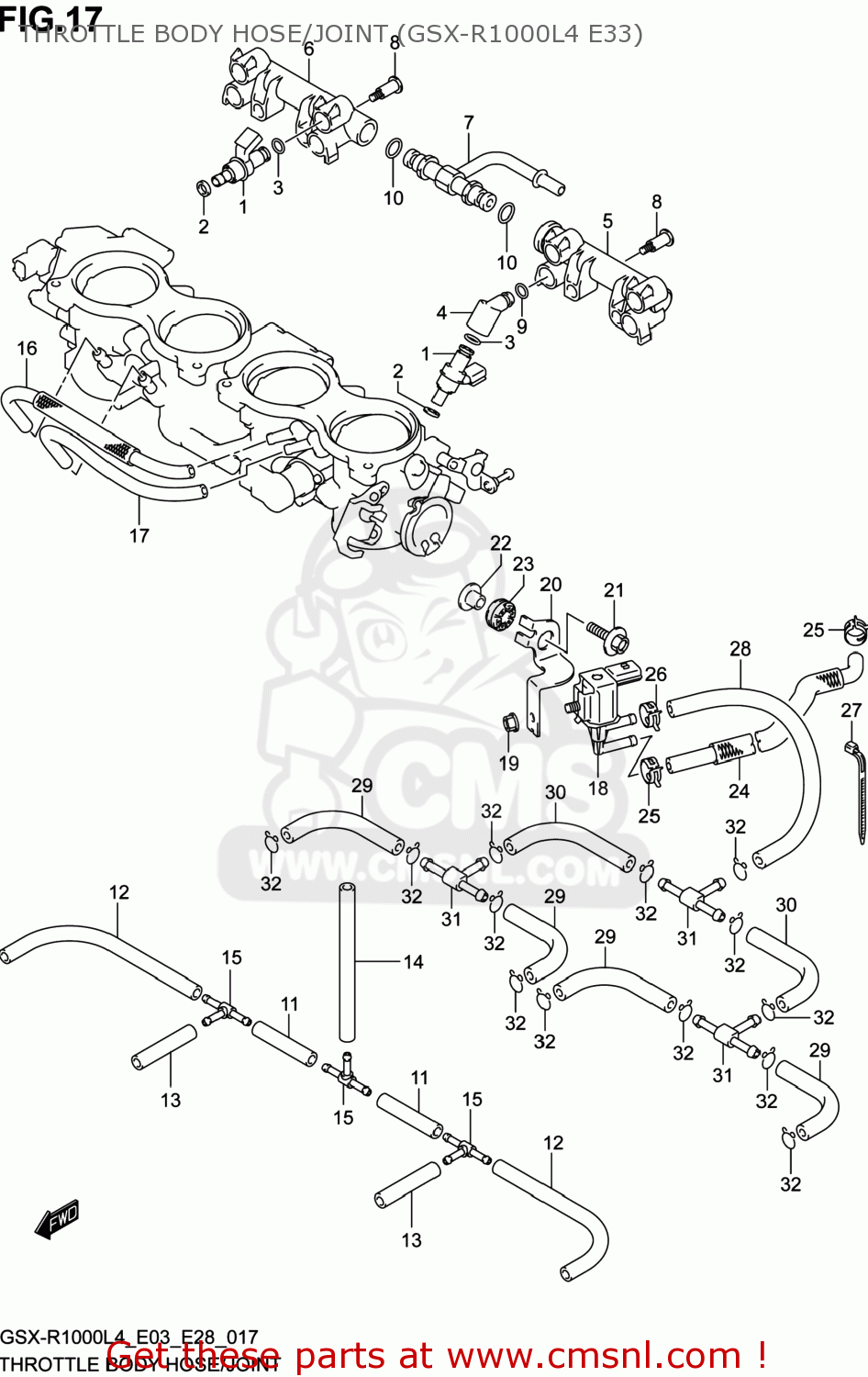 THROTTLE BODY HOSE/JOINT (GSX-R1000L4 E33) GSXR1000 2014 (L4) USA (E03)