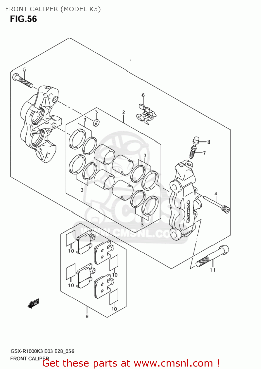 FRONT CALIPER (MODEL K3) GSXR1000Z 2004 (K4) USA (E03)
