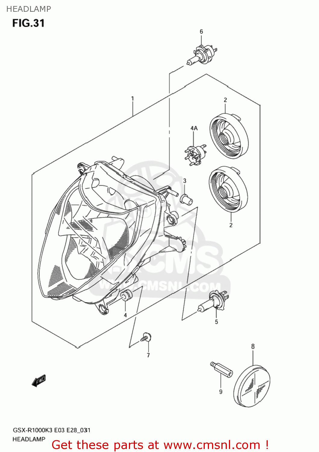 HEADLAMP GSXR1000Z 2004 (K4) USA (E03)